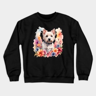 A west highland white terrier decorated with beautiful watercolor flowers Crewneck Sweatshirt